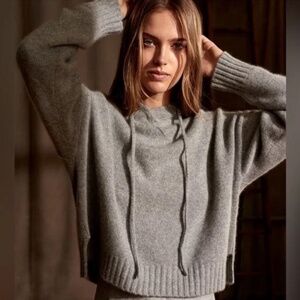 Aritzia Babaton Grey Luxe Cashmere Hoodie Sweater Plush Cozy Soft